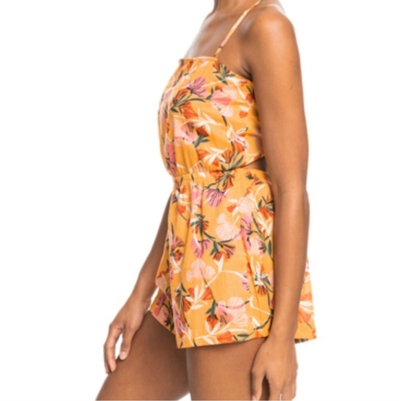 Roxy on way love shorts romper Vibrant peach Floral chamois juniors xl - Picture 4 of 7